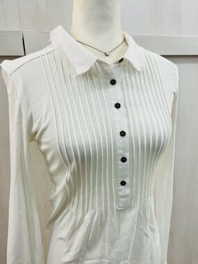 NWT White LINQ Dress Long Sleeve Size Medium Mandarin Collar Cotton Henley